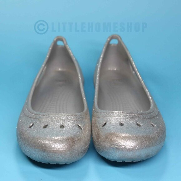 EUC Crocs Girls Kadee Silver Sparkle Slip On Flats Shoes, Size J6 - Picture 4 of 7